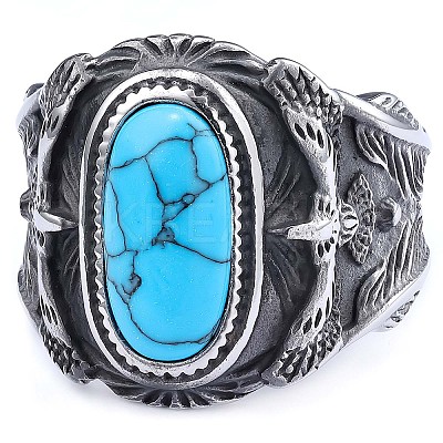304 Stainless Steel and Synthetic Turquoise Finger Rings for Men FS-WGEFF67-04-1
