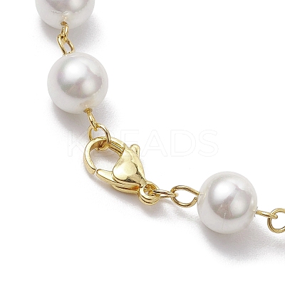 8mm Round Shell Pearl & Brass Heart Link Bracelets for Women BJEW-JB10424-1