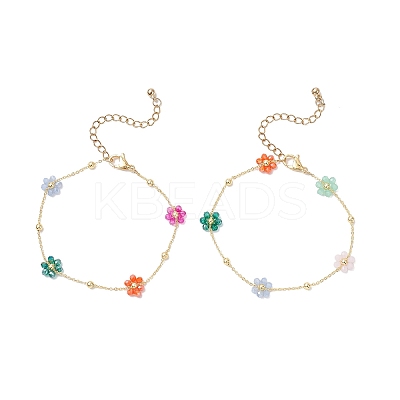 Brass Glass Flower Link Bracelets for Women BJEW-JB12383-1