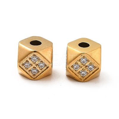 Ion Plating(IP) 304 Stainless Steel Micro Pave Clear Cubic Zirconia Beads STAS-G295-20G-1