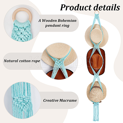3Pcs 3 Colors Cotton with Wood Wall Hat Hanger ODIS-PH0001-78-1