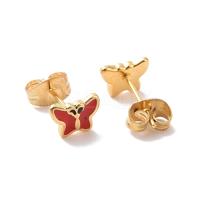 Enamel Butterfly Stud Earrings with 316L Surgical Stainless Steel Pins EJEW-P204-04G-1