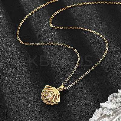 Brass Micro Pave Cubic Zirconia Shell Shape Pendant Neckalces for Women NJEW-S448-10G-1