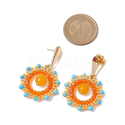 Natural Mixed Stone Boho Stud Earrings EJEW-MZ00281-1