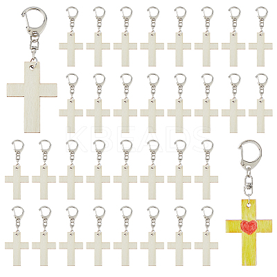 40Pcs Cross Blank Wood Pendant Decorations HJEW-FH00266-1