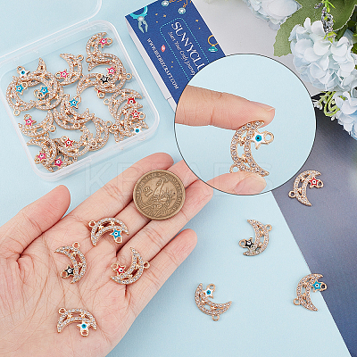 30Pcs 5 Colors Moon Alloy Enamel Connector Charms ENAM-SC0004-23-1