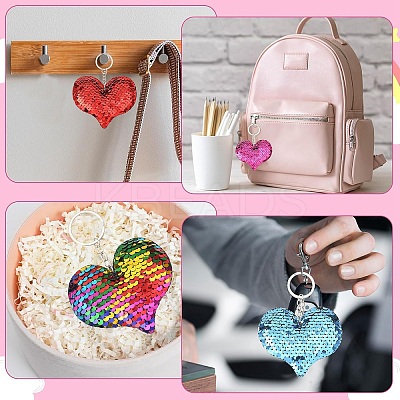 14Pcs 7 Colors PVC Reflective Sequin Heart Pendant Keychain KEYC-YW0001-27-1