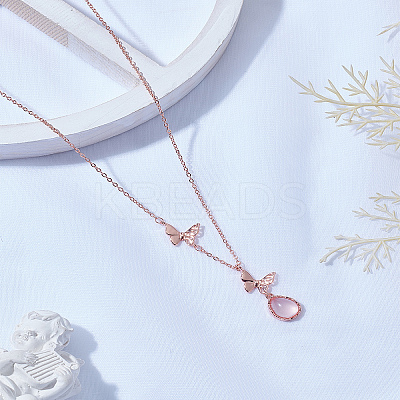 1Pc Butterfly & Teardrop Pendant Necklaces NJEW-LP0003-18RG-1