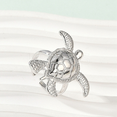 Sea Turtle Brass Cuff Rings for Women RJEW-A059-06P-1