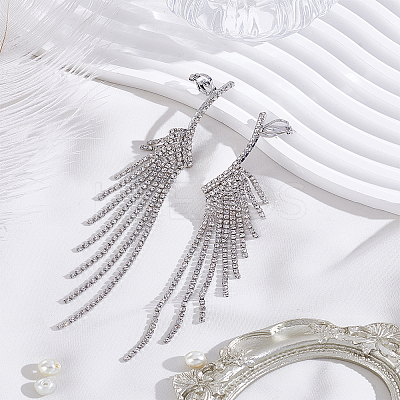 1 Pair Alloy Rhinestone Tassel Stud Earrings for Women EJEW-LP0012-22P-1