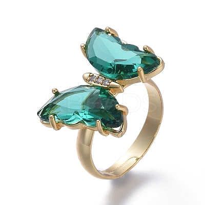 Adjustable Brass Glass Finger Rings RJEW-P148-A01-16-1