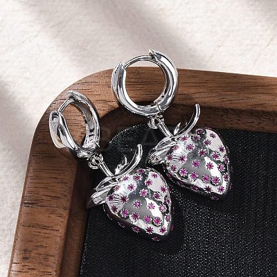 Brass Micro Pave Cubic Zirconia Hoop Earrings EJEW-R016-23P-1