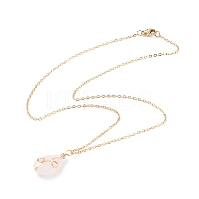 Natural Rose Quartz Teardrop Pendant Necklace NJEW-JN03900-01-1