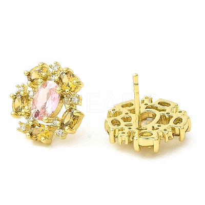 Flower Brass Micro Pave Cubic Zirconia Stud Earrings EJEW-L270-13G-1