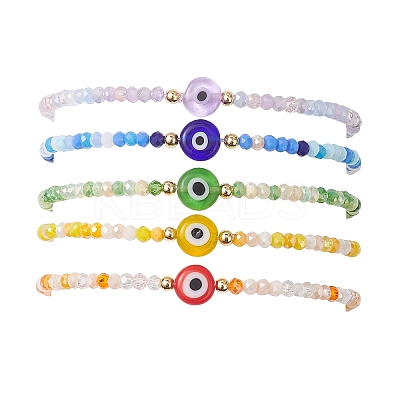 Handmade Evil Eye Lampwork & Glass Beads Stretch Bracelets for Women BJEW-JB12510-1