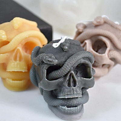 DIY Halloween Skull & Snake Candle Food Grade Silicone Statue Molds SNAK-PW0001-11-1