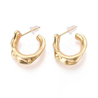 Wavy C-Shaped Brass Stud Earrings EJEW-T047-89G-1