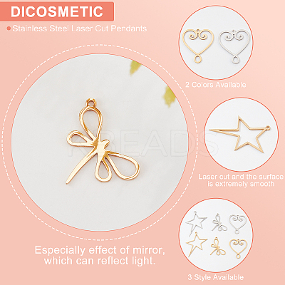 12Pcs 6 Style 201 Stainless Steel Laser Cut Pendants STAS-DC0006-37-1