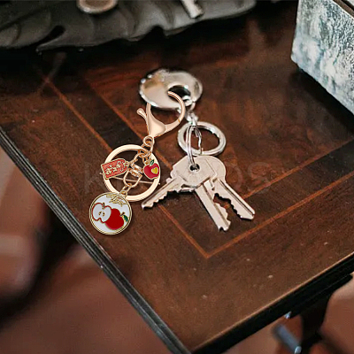 6Pcs 6 Style Fruit Alloy Enamel Pendant Keychain with Lucky Charm KEYC-DR0001-08-1