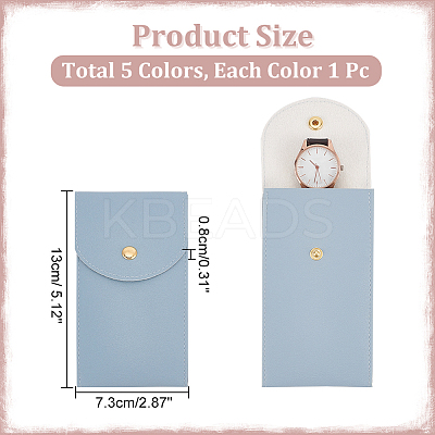 5Pcs 5 Colors Rectangle Imitation Leather Single Watch Storage Bag ABAG-NB0002-02-1