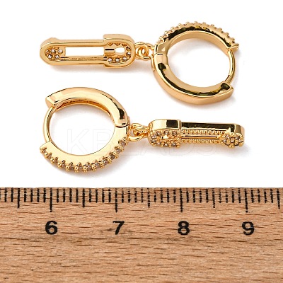 Safety Pin Brass Micro Pave Cubic Zirconia Hoop Earrings EJEW-F384-15G-01-1