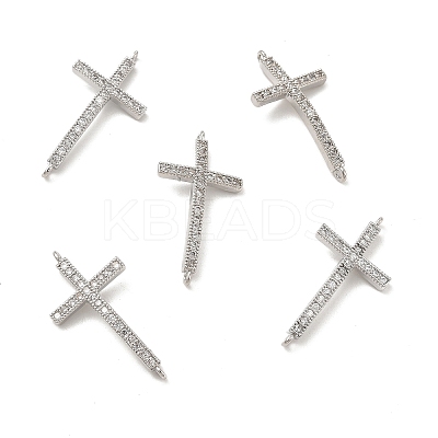 Brass Micro Pave Clear Cubic Zirconia Connector Charms KK-E068-VB331-1