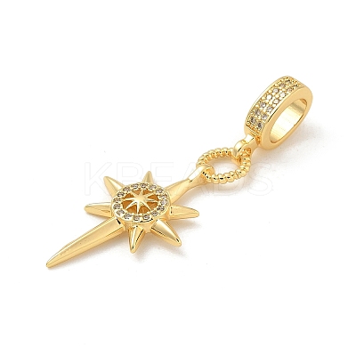 Brass Micro Pave Clear Cubic Zirconia Sun European Dangle Charms KK-U044-05G-1