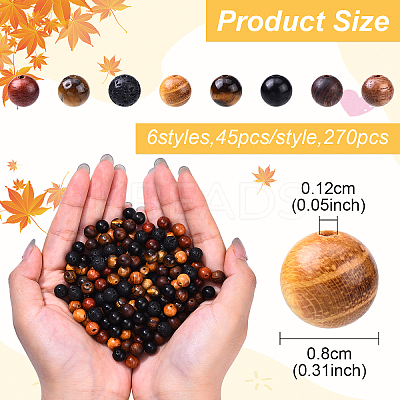 270Pcs 6 Styles Natural Waxed Wooden Beads WOOD-YW0001-51-1