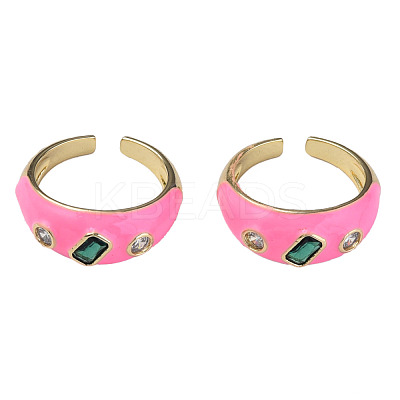 Cubic Zirconia Open Cuff Ring with Enamel RJEW-N035-128C-1