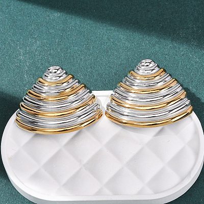 Two Tone Shell Shape 304 Stainless Steel Stud Earrings EJEW-H176-01GP-1