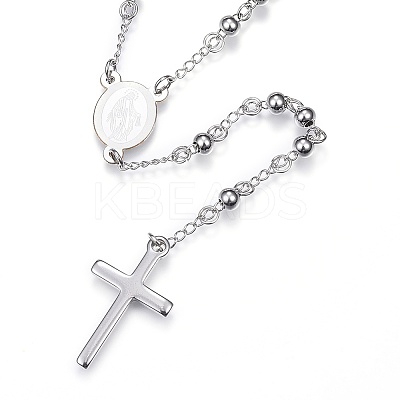 Non-Tarnish 304 Stainless Steel Rosary Bead Necklaces LS-NJEW-D285-42P-1