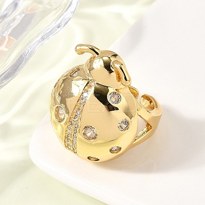 Brass Micro Pave Clear Cubic Zirconia Open Cuff Rings for Women RJEW-I111-03G-02-1