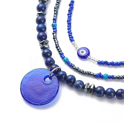 3Pcs 3 Style Lampwork Evil Eye Pendant Necklaces Set NJEW-JN04016-1