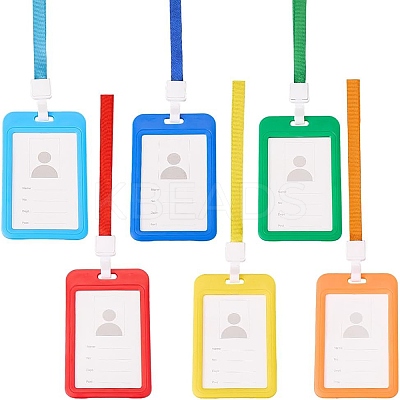 Rectangle Plastic ID Badge Holder with Lanyard AJEW-CP0006-04B-1