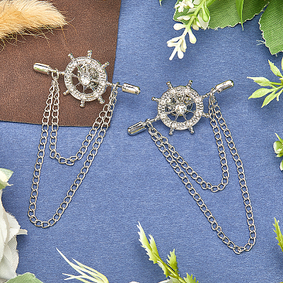 2Pcs Helm Zinc Alloy Hanging Chain Brooches with Crystal Rhinestone FIND-GF0006-83P-1