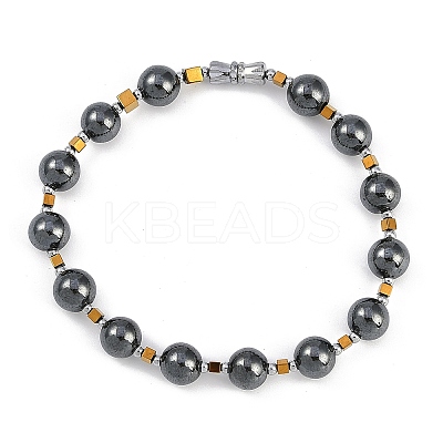 Synthetic Non-magnetic Hematite Beaded Stretch Bracelets for Women Men BJEW-F480-02E-1
