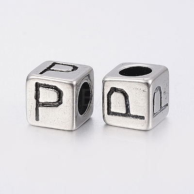 304 Stainless Steel Large Hole Letter European Beads STAS-H428-01AS-P-1