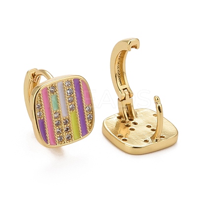 Colorful Enamel Stripe Rectangle Hoop Earrings with Cubic Zirconia X-EJEW-I265-06G-1
