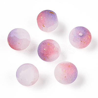 Frosted Baking Paint Crackle Glass Beads with Glitter Powder DGLA-T004-01D-1