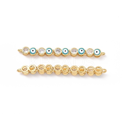 Flat Round with Evil Eye Pattern Brass Micro Pave Clear Cubic Zirconia Enamel Connector Charms KK-G435-44G-03-1
