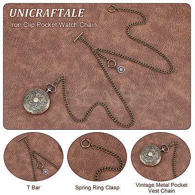 2Pcs 2 Colors Iron Clip Pocket Watch Chain DIY-UN0003-61-1