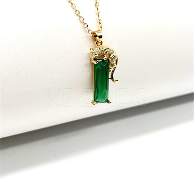 Rectangle with Leopard Alloy Fern Green Rhinestone Pendant Necklaces FS-WG97C8C-01-1