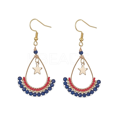 Synthetic Spinel Beaded Teardrop with Star Dangle Earrings EJEW-MZ00079-01-1