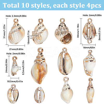 40Pcs 10 Styles Acrylic Imitation Shell Pendants OACR-SC0001-95-1
