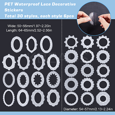 6 Bags 2 Styles PET Waterproof Lace Decorative Stickers STIC-SC0001-02A-1