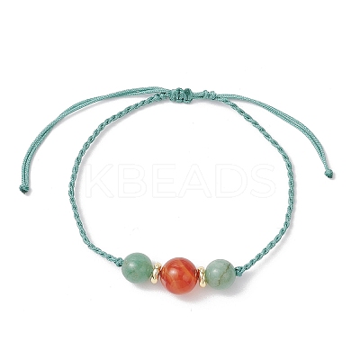 Natural Green Aventurine & Striped Agate Round Beads Braided Bead Bracelets for Women BJEW-JB11978-1