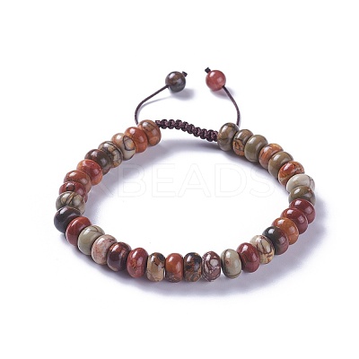 Adjustable Natural Polychrome Jasper/Picasso Stone/Picasso Jasper Braided Bead Bracelets BJEW-F369-A03-1