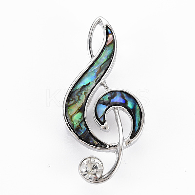 Musical Note Natural Abalone Shell/Paua Shell Brooch Pin G-N333-002-RS-1