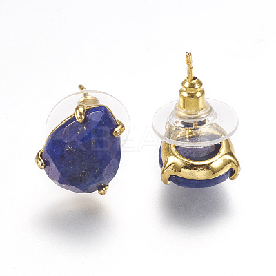 Natural Lapis Lazuli Stud Earrings EJEW-L196-03D-1