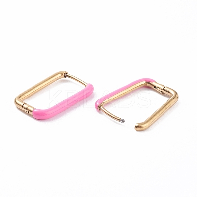 Two Tone 304 Stainless Steel Rectangle Huggie Hoop Earrings with Enamel for Women EJEW-C010-10-G-1